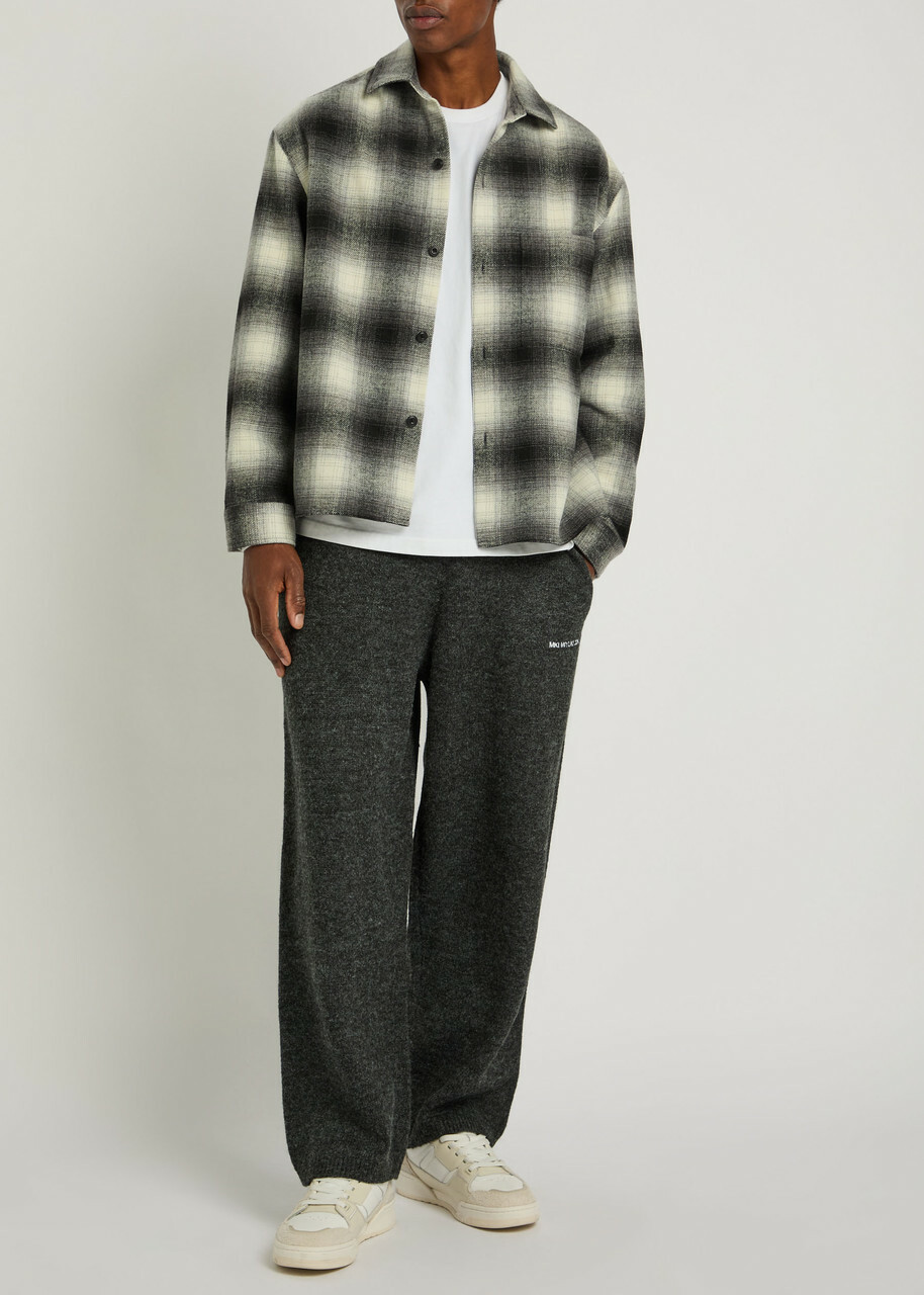 Mki Miyuki Zoku Logo-embroidered Brushed-knit Sweatpants Charcoal