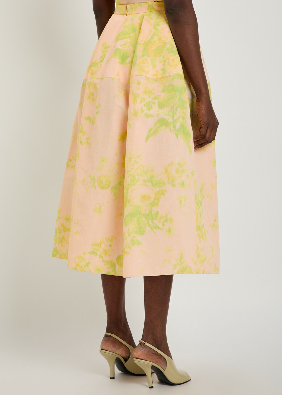 Erdem Floral-print Woven Midi Skirt Light Pink