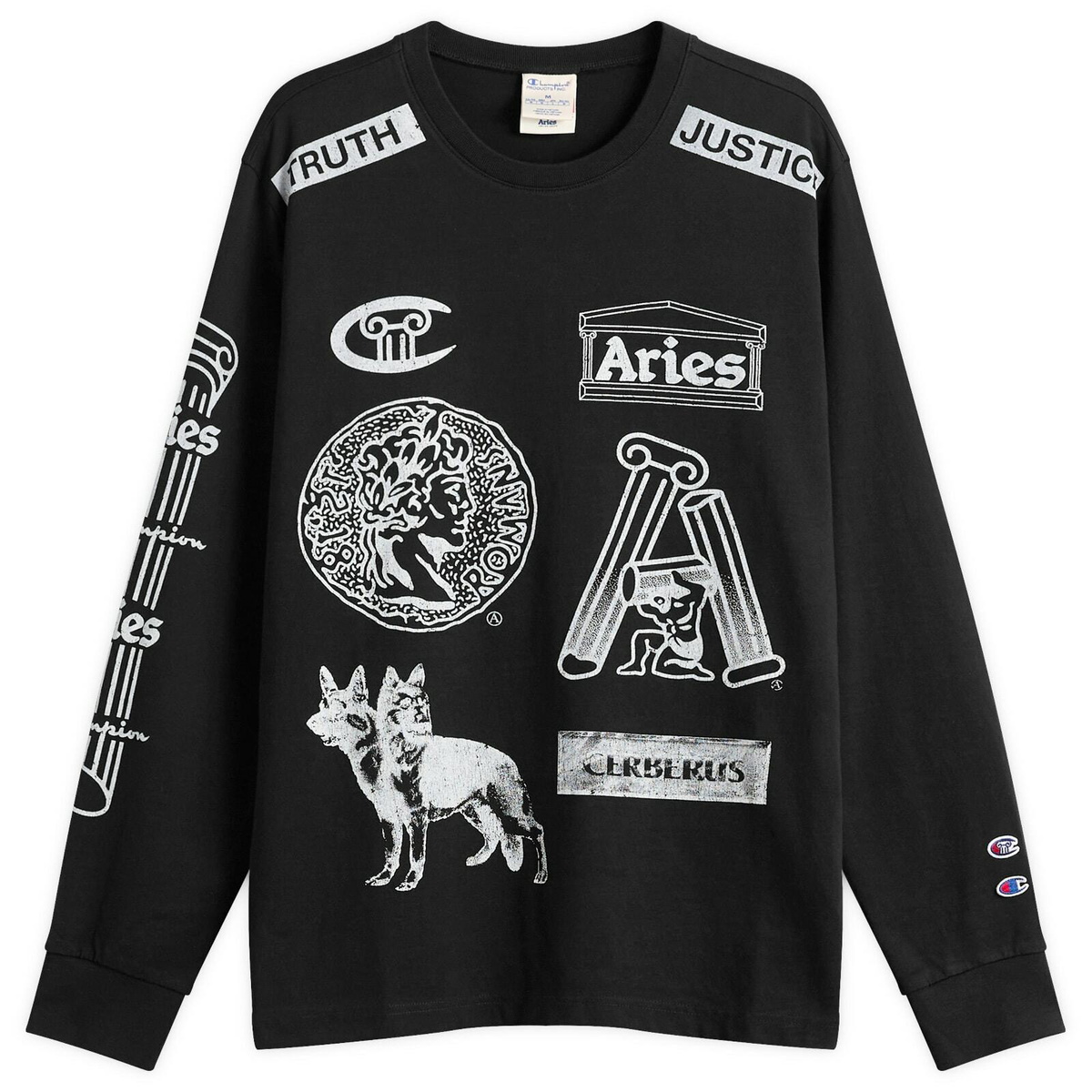 Champion Men's x Aries Sponsor Long Sleeve T-Shirt in Black