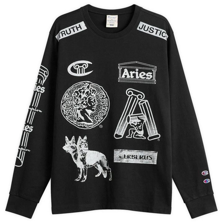 Photo: Champion Men's x Aries Sponsor Long Sleeve T-Shirt in Black