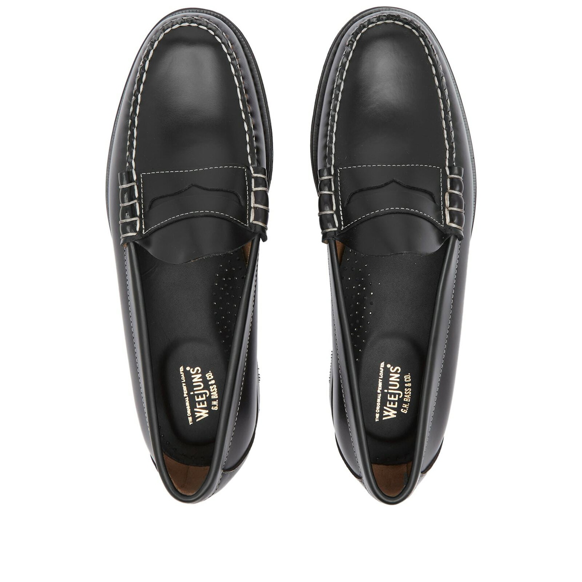 Bass Weejuns Men's Larson Contrast Stitch Penny Loafer in Black Leather ...