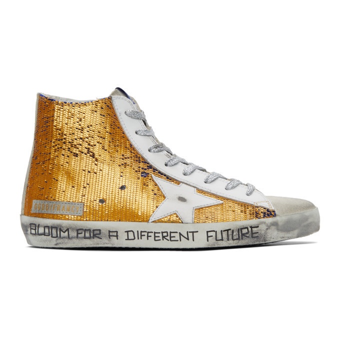 Photo: Golden Goose Off-White and Copper Lizard Francy High-Top Sneakers