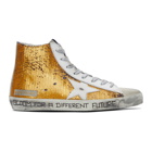 Golden Goose Off-White and Copper Lizard Francy High-Top Sneakers