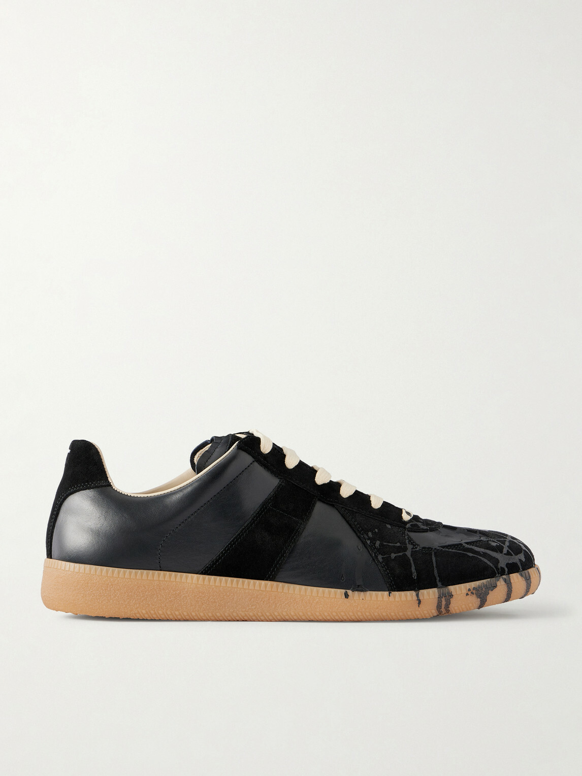 Maison Margiela - Replica Paint-Splattered Leather Sneakers - Black
