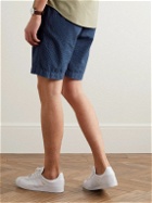 Hartford - Tank Straight-Leg Printed Cotton-Seersucker Drawstring Shorts - Blue