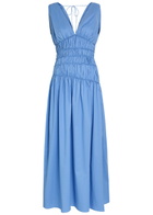 Faithfull The Brand Saja Smocked Cotton Maxi Dress Blue