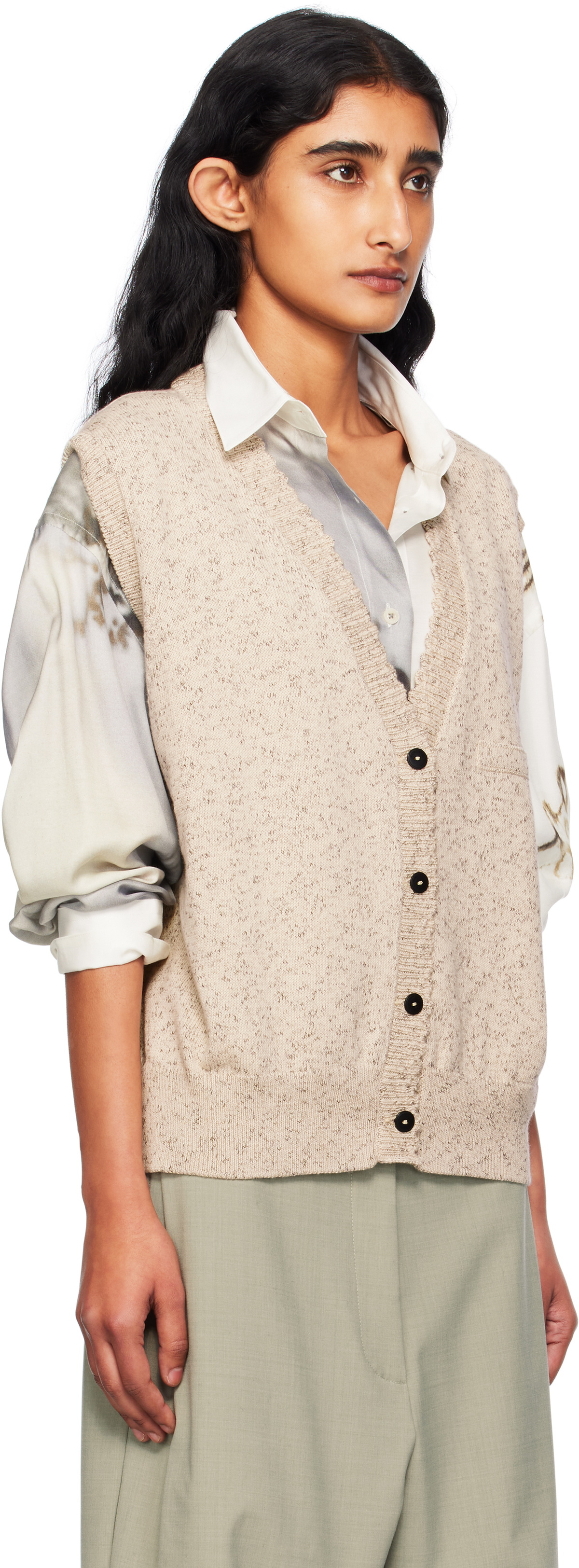 Cordera Beige Flecked Cotton Waistcoat Cardigan
