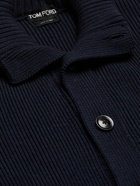 TOM FORD - Ribbed Wool and Silk-Blend Cardigan - Blue