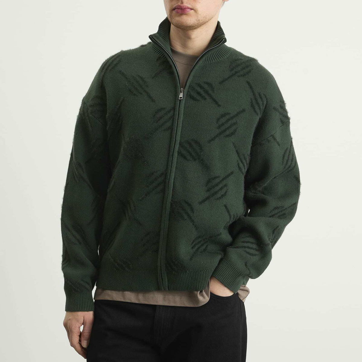 Daily Paper Men's Monogram Knit Zip Cardigan in Rosin
