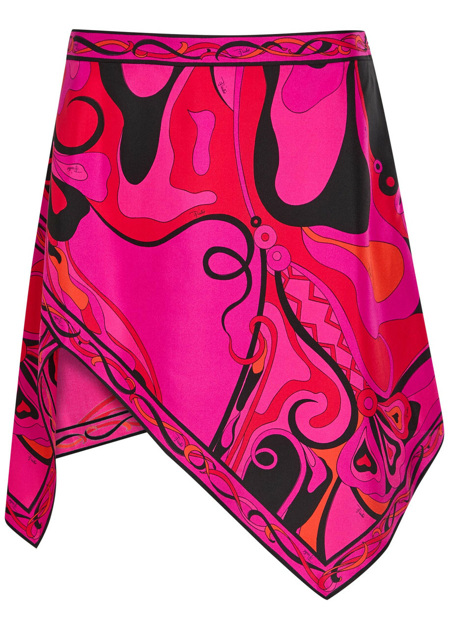 Pucci Asymmetric Printed Silk Mini Skirt Pink