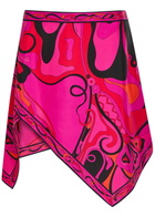 Pucci Asymmetric Printed Silk Mini Skirt Pink