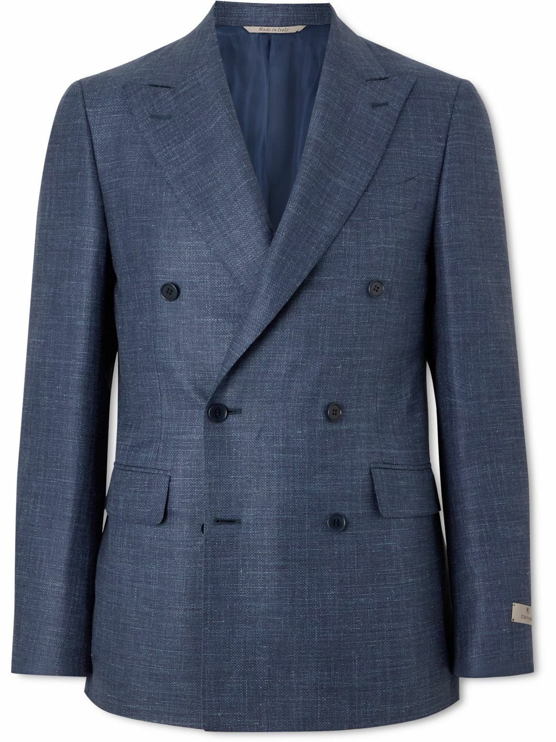 Canali - Double-Breasted Wool, Silk and Linen-Blend Blazer - Blue Canali