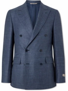 Canali - Double-Breasted Wool, Silk and Linen-Blend Blazer - Blue