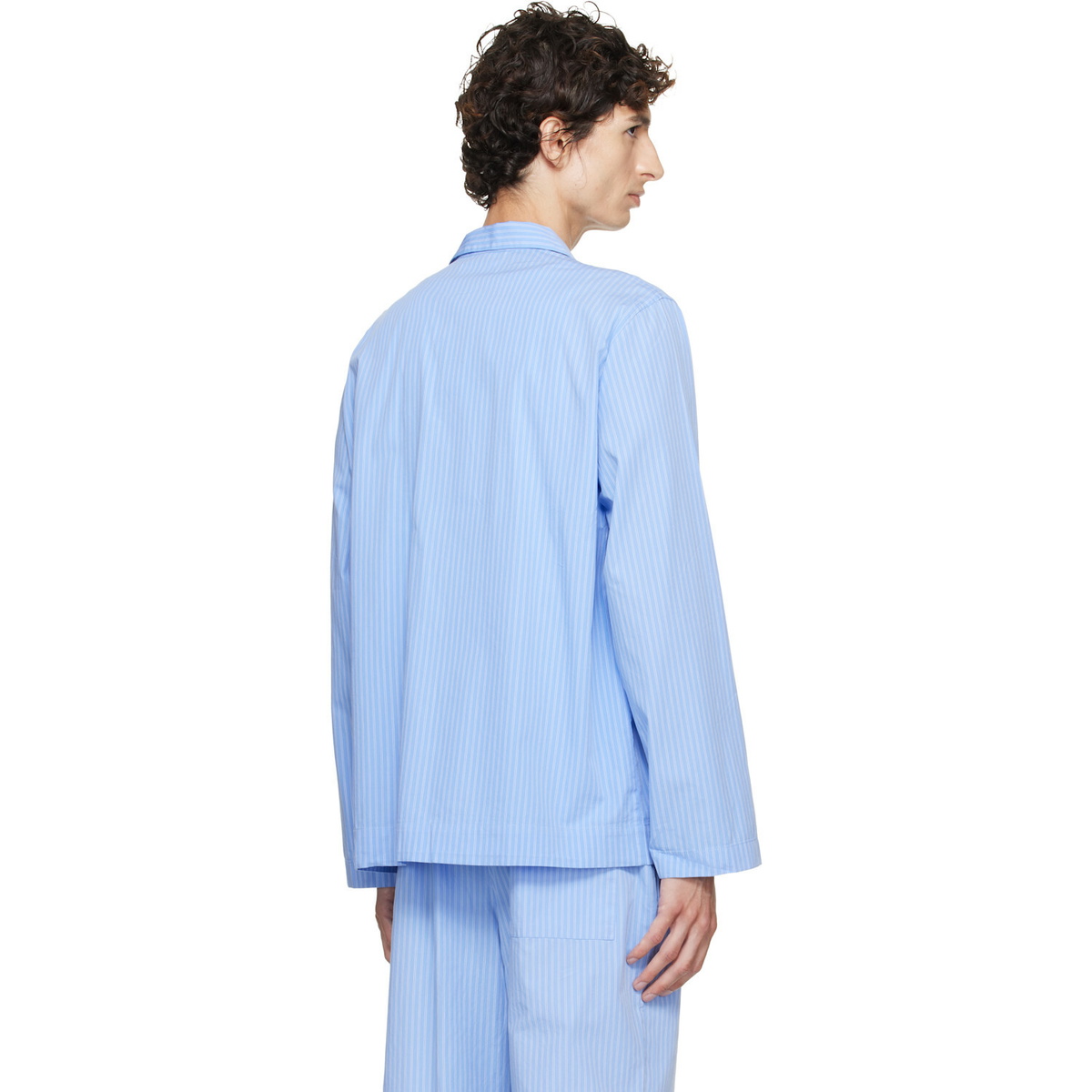 Tekla Blue Poplin Long-Sleeved Pyjama Shirt