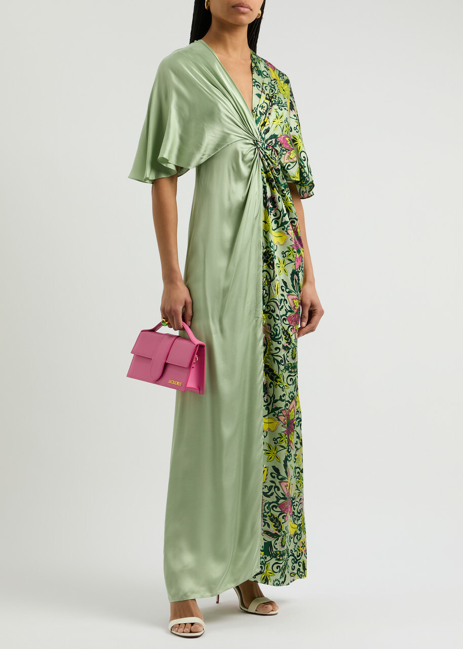Diane Von Furstenberg Hattie Panelled Satin Maxi Dress Green