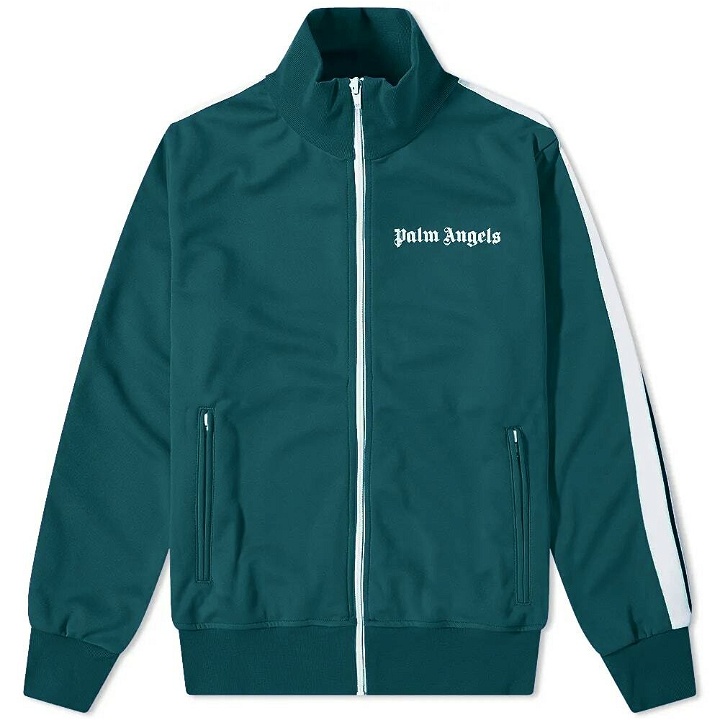 Photo: Palm Angels Men's Classic Track Jacket in Green/White