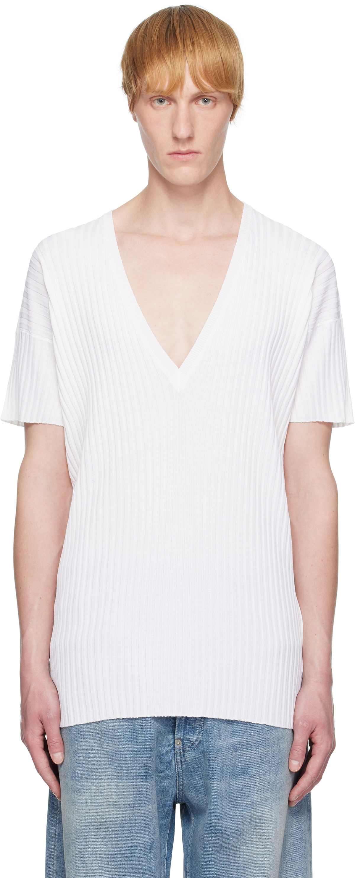 MM6 Maison Margiela White Rib-Knit Sweater MM6 Maison Margiela