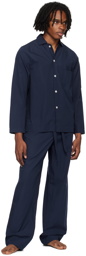 Tekla Navy Long Sleeve Pyjama Shirt