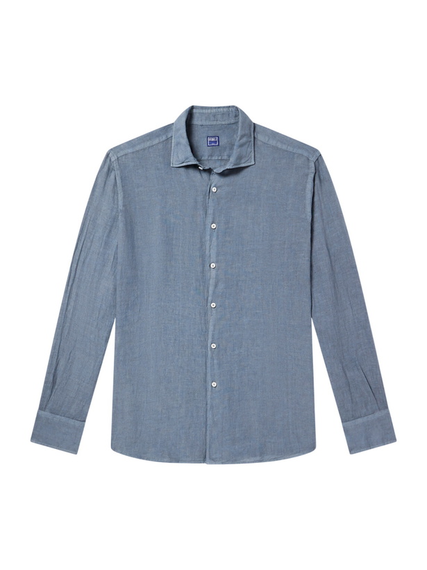 Photo: FEDELI - Nick Slim-Fit Cutaway-Collar Linen Shirt - Blue