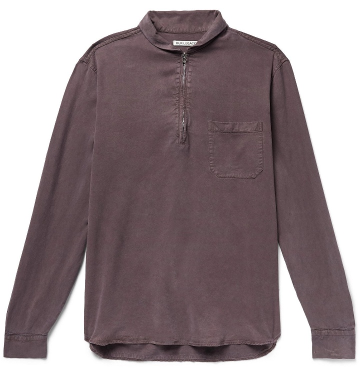 Photo: OUR LEGACY - Shawl-Collar Garment-Dyed TENCEL Lyocell Half-Zip Shirt - Burgundy