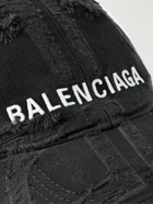 Balenciaga - BB Distressed Logo-Embroidered Cotton-Twill Baseball Cap - Black