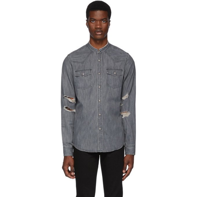 Photo: Balmain Black Embroidered Denim Shirt