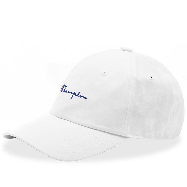 Photo: Champion Reverse Weave Script Logo Cap White