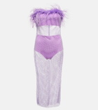 Giuseppe di Morabito Feather-trimmed embellished midi dress