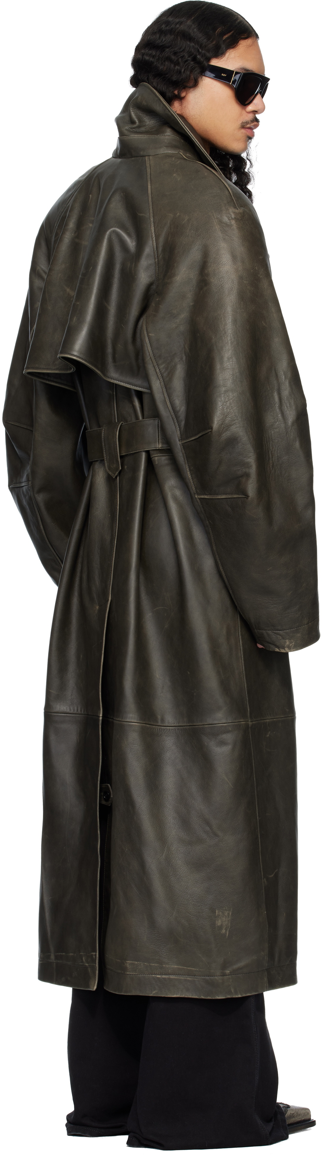 LU'U DAN Khaki Bastard Military Leather Trench Coat