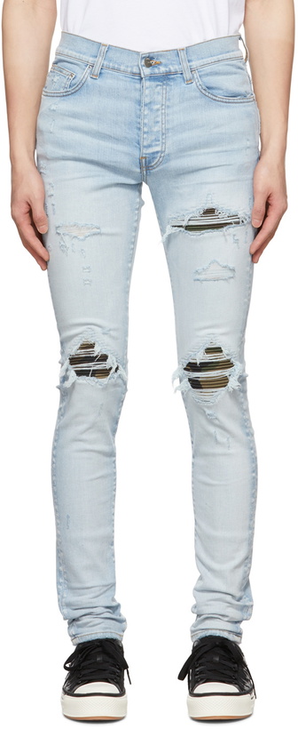 Photo: AMIRI Blue MX1 Camo Skinny Jeans