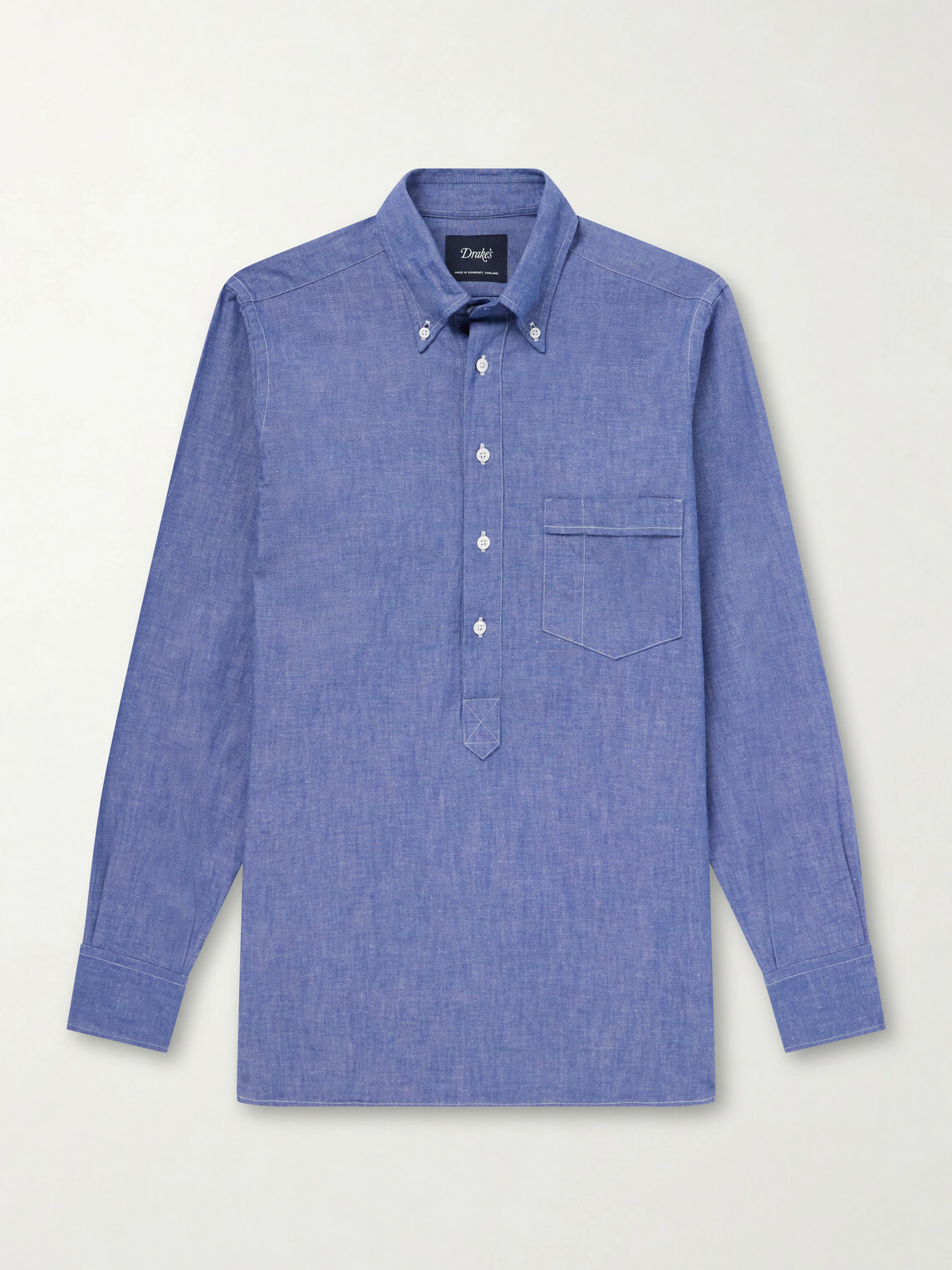 Drake's - Button-Down Collar Cotton and Linen-Blend Polo Shirt - Blue