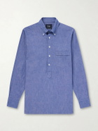 Drake's - Button-Down Collar Cotton and Linen-Blend Polo Shirt - Blue