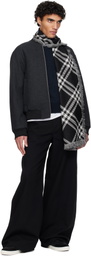Burberry Black & White Wide Check Wool Silk Scarf