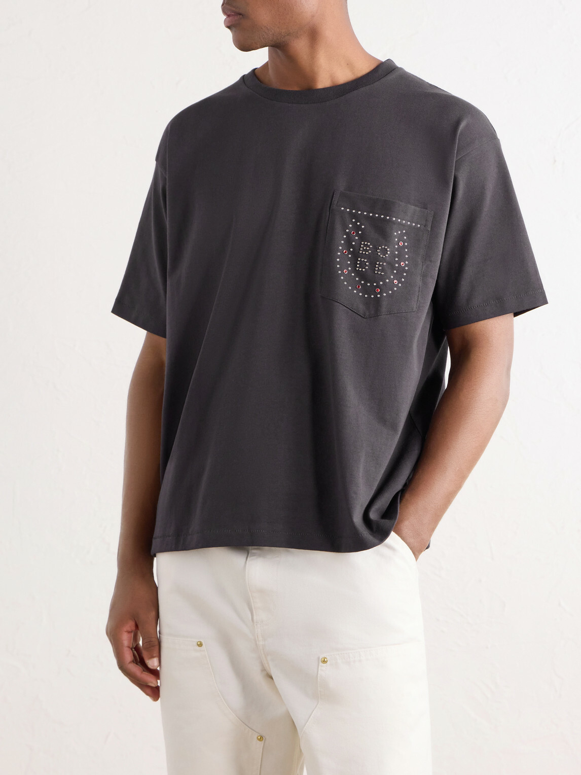 BODE - Studded Cotton-Jersey T-Shirt - Black