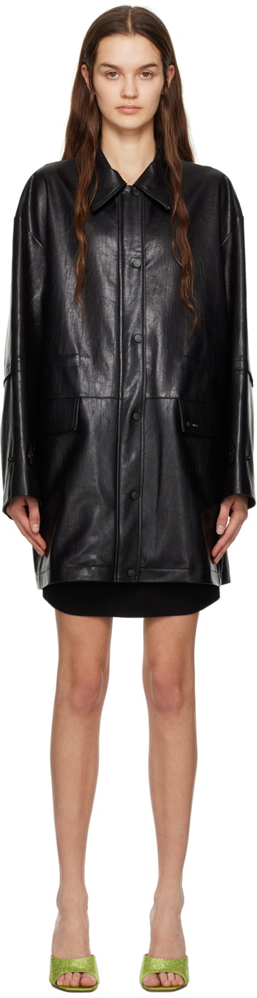 Photo: DRAE Black Oversized Faux-Leather Jacket
