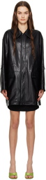 DRAE Black Oversized Faux-Leather Jacket