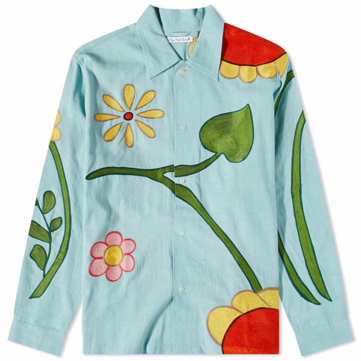 Photo: Sky High Farm Men's Embroidered Overshirt in Light Blue