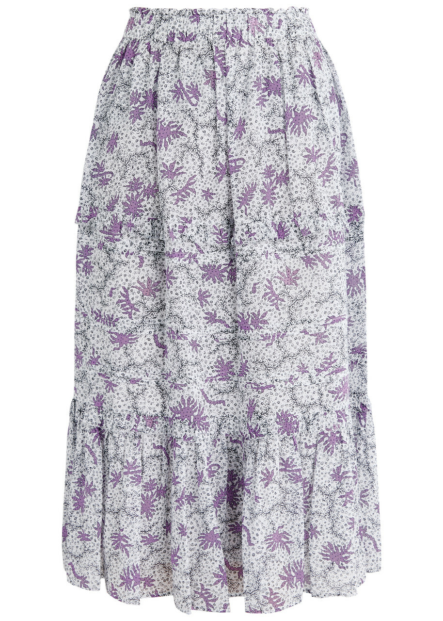 【送料&関税込】Marant Atoile diya Skirt Diya printed tiered cotton maxi skirt in black - Marant