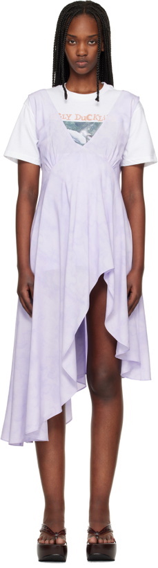 Photo: Collina Strada Purple Lilac Floral Scribble Tulip Midi Dress