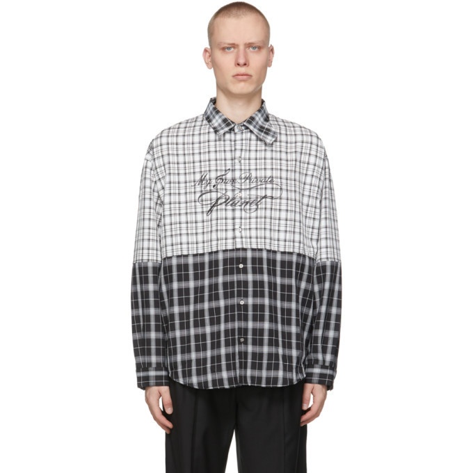 Photo: C2H4 Black and White My Own Private Planet Check Paneled Loose Shirt