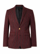 CELINE - Embroidered Striped Wool and Lycra-Blend Blazer - Red