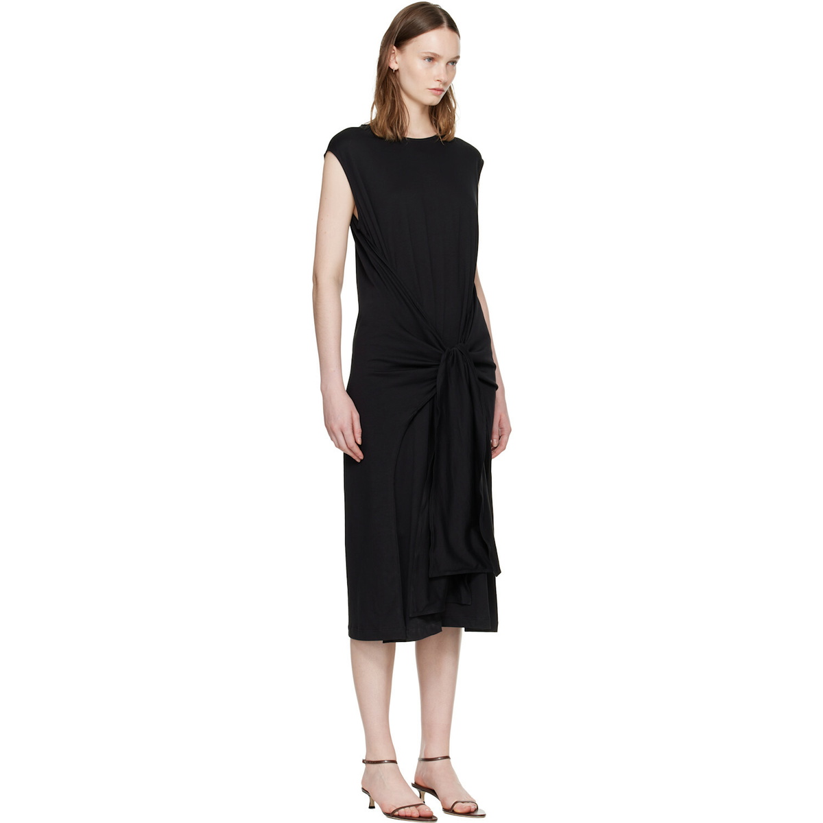 TOTEME Black Tie-Waist Jersey Midi Dress