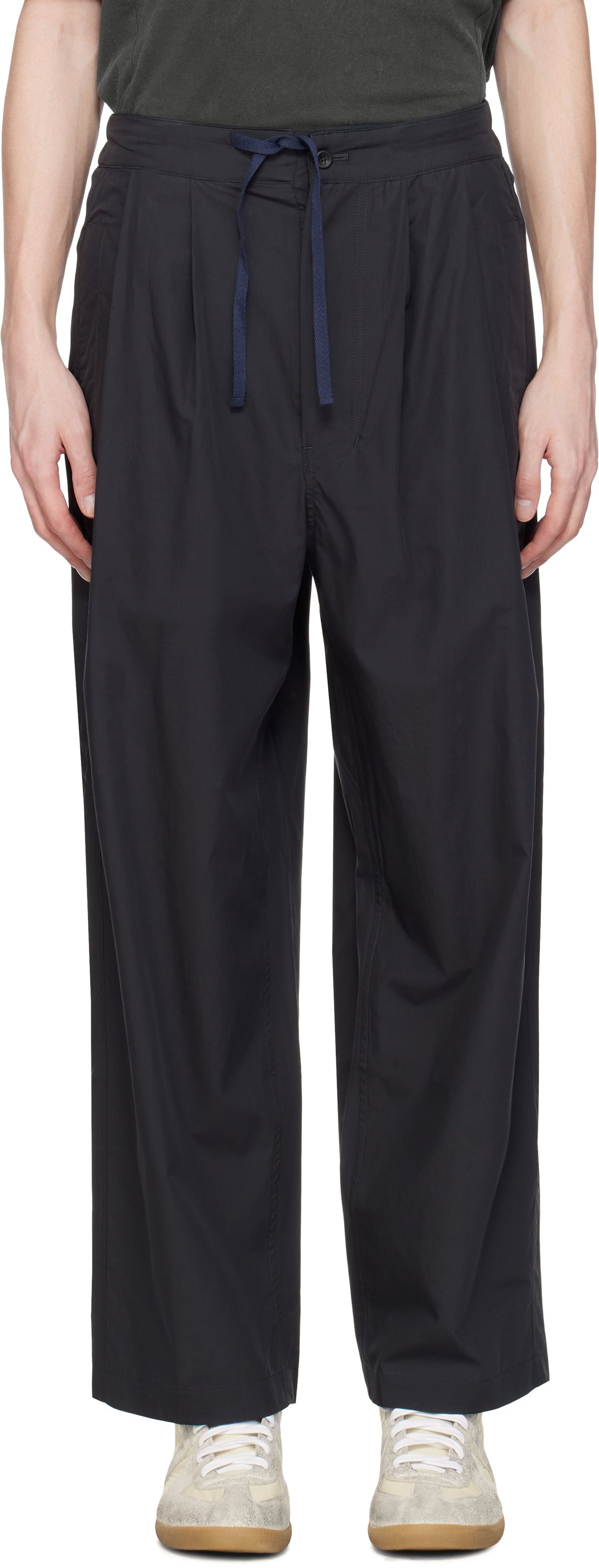 DOCUMENT Black Silky Cotton Tucked Trousers