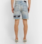 AMIRI - Panelled Distressed Denim Shorts - Light blue