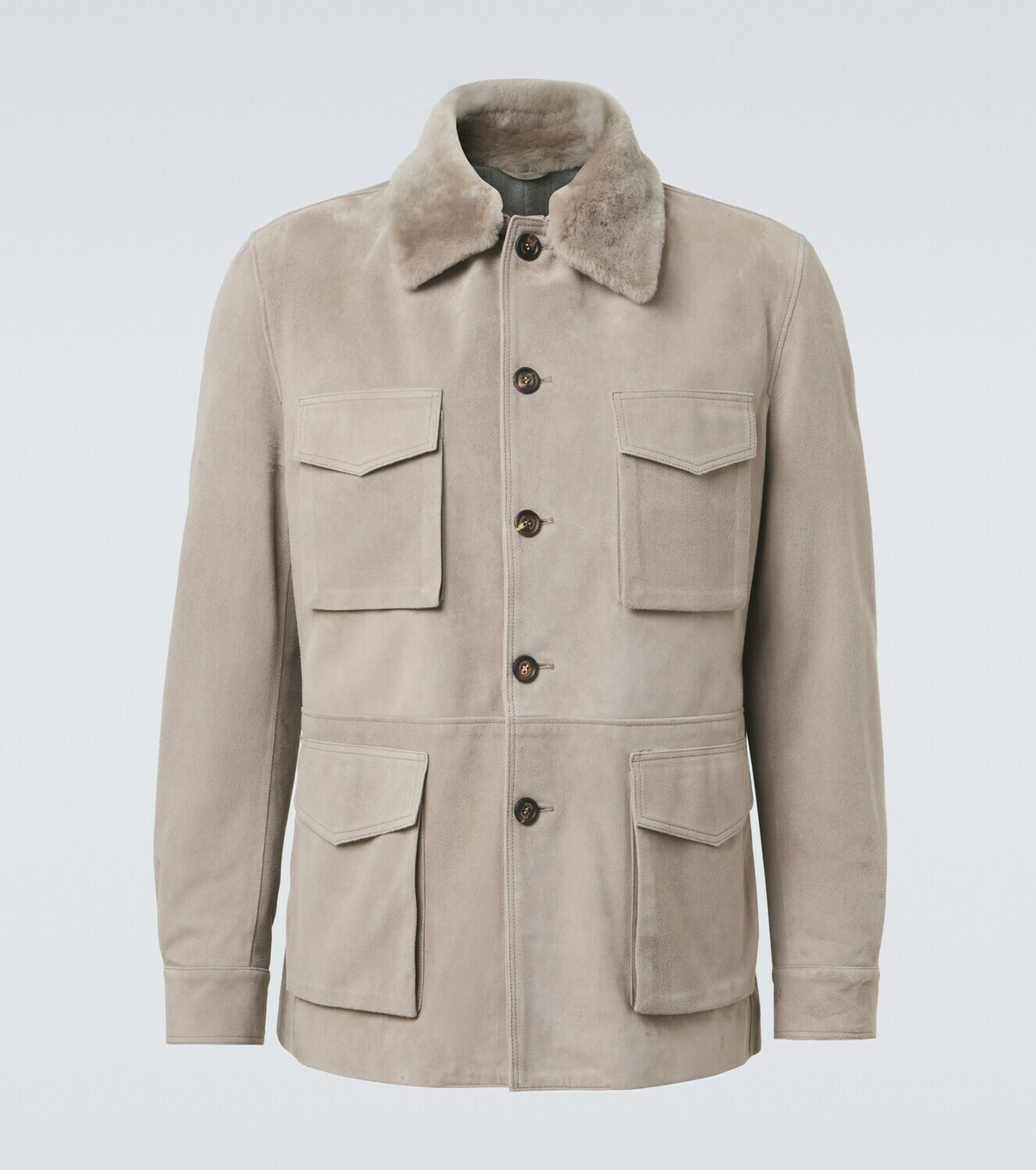 Eleventy Shearling-trimmed suede field jacket