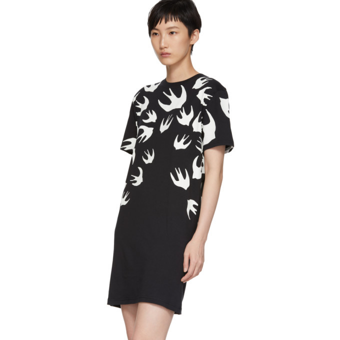 McQ Alexander McQueen Black Swallow Signature T Shirt Dress