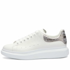 Alexander McQueen Men's Dragonfly Heel tab Oversized Sneakers in White/Silver