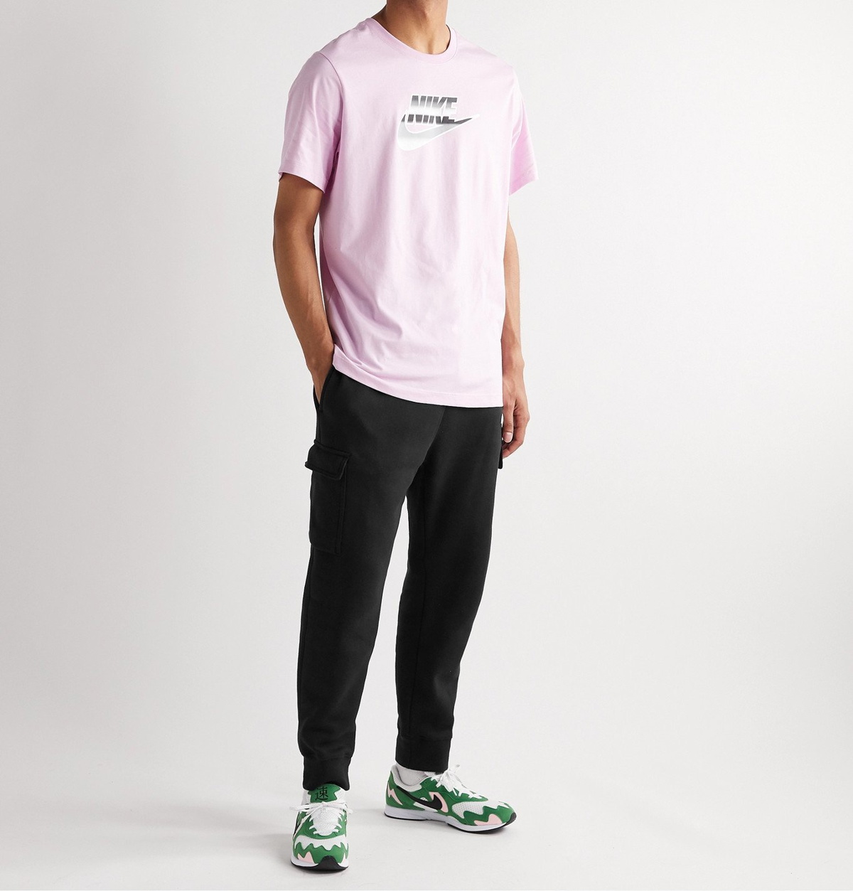 Nike Club fleece cargo joggers in white with pink logo