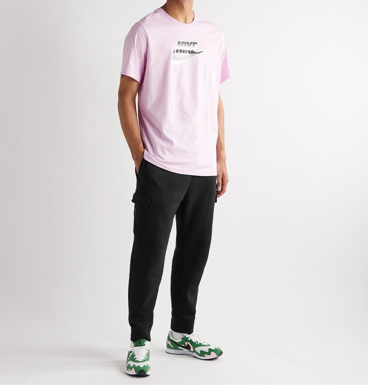 Pink Nike swoosh cargo fleece joggers slim fit size