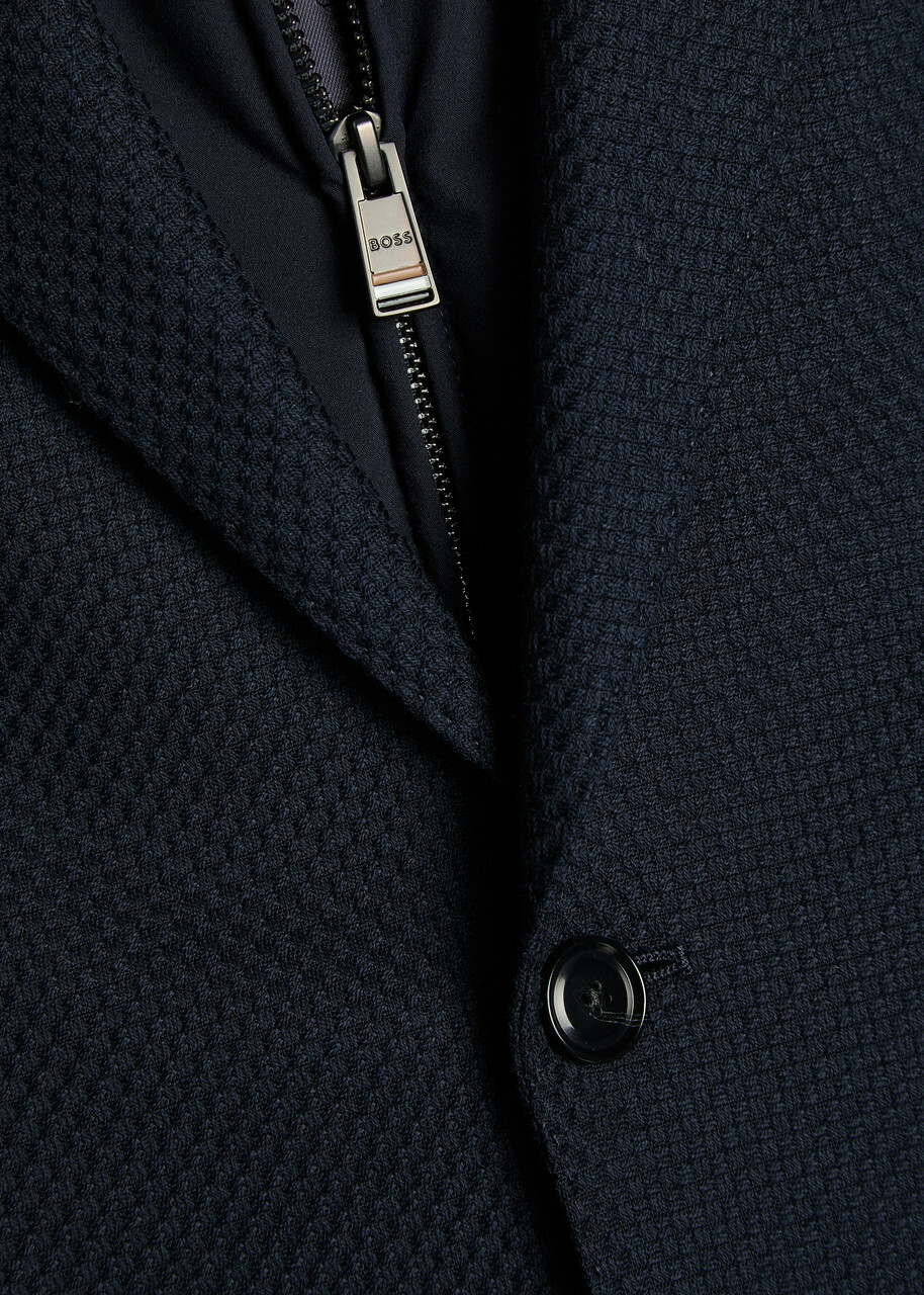 Boss Textured Layered Cotton-blend Blazer Navy